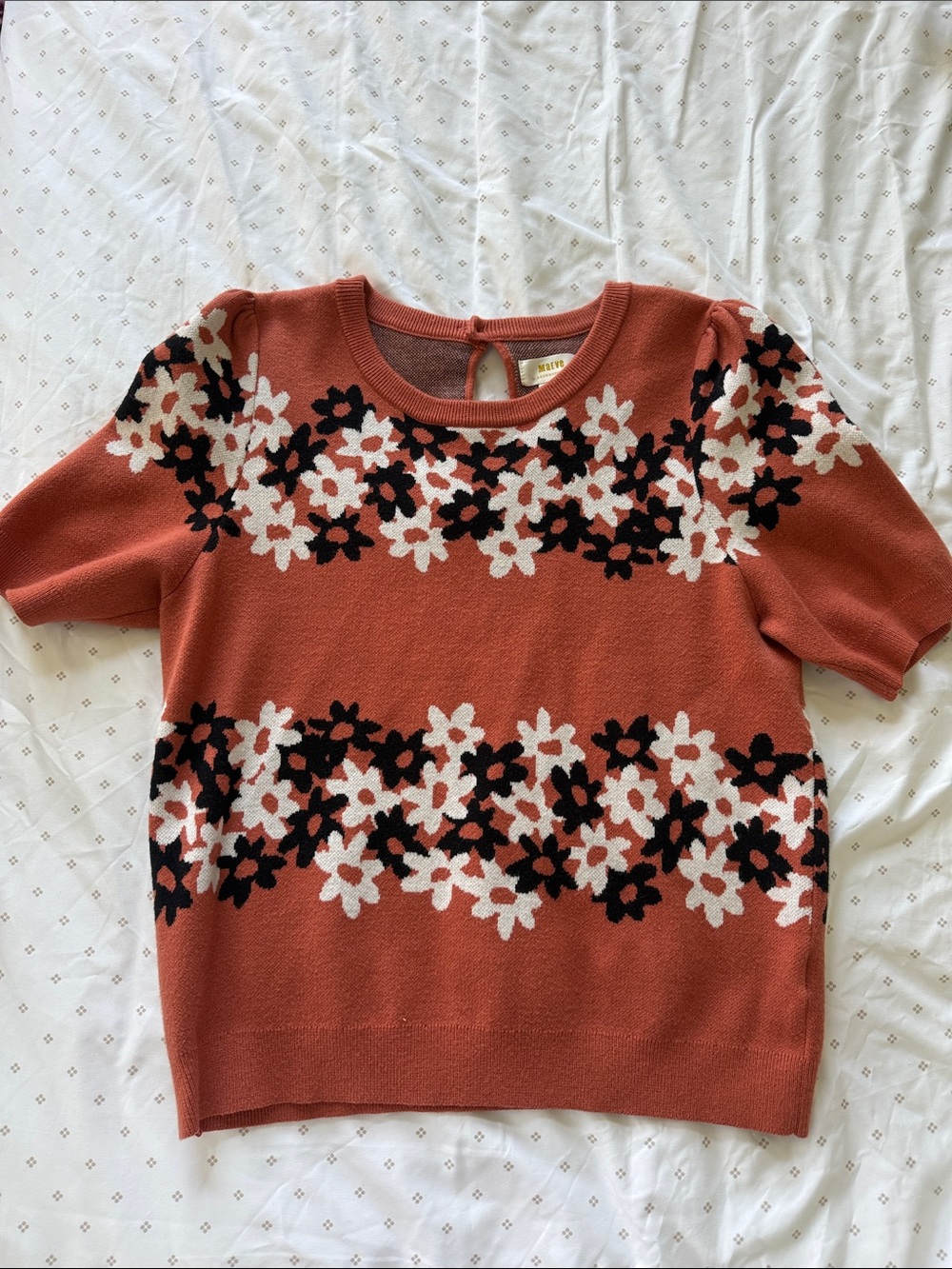 Anthropologie Floral Short-Sleeve Sweater